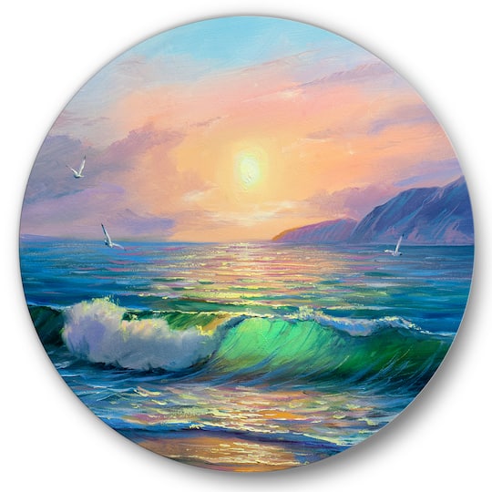 Designart - Blue Waves Breaking At The Beach V